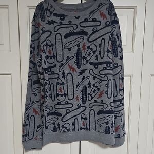 Cat & Jack Blue and Red Patterned Crewneck Sweater